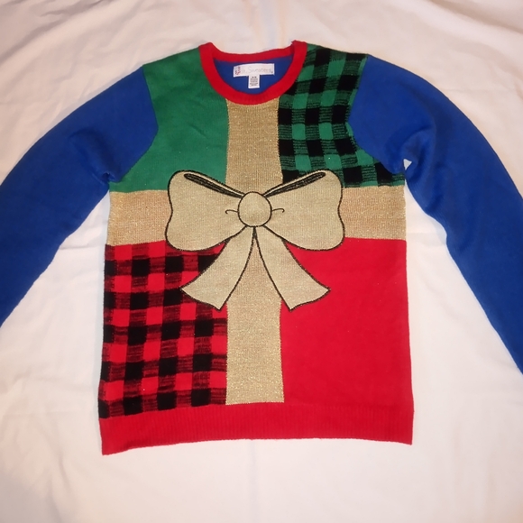 Vgt. Color Block Bow tie Present Ugly Christmas Sweater Size M/M - Picture 4 of 9